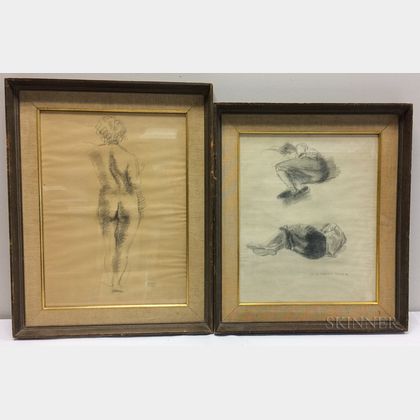 Raphael Soyer (American, 1899-1987) Two Drawings of Female Figure Studies