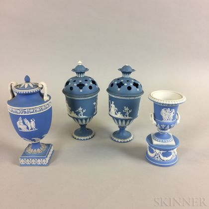 Four Blue Jasper Ceramic Urns