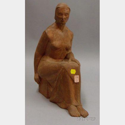 American School 20th Century Terra-cotta Sculpture of a Seated Woman