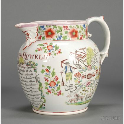 Pink Lustre Decorated Farmer's Arm's Jug
