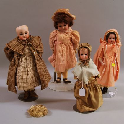 Four German Bisque Shoulder Head Dolls