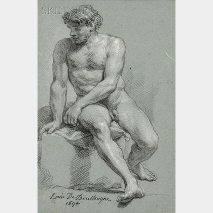 Louis Boullogne the Younger (French, 1654-1733) Seated Male Nude Twisting to His Right
