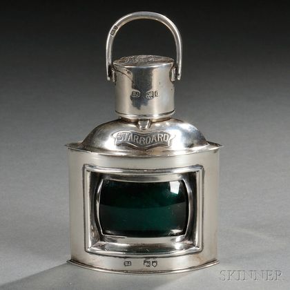 Victorian Novelty Ship's Lamp-form Sterling Silver Table Lighter