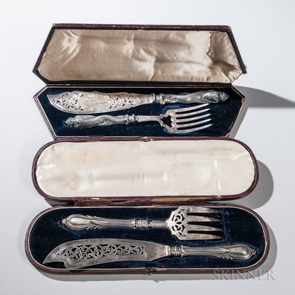 Two Victorian Sterling Silver Fish Serving Sets