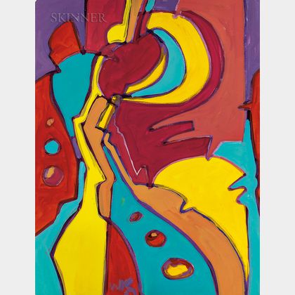 Wayne Cunningham (American, 20th Century) Abstraction in Turquoise, Yellow, and Red