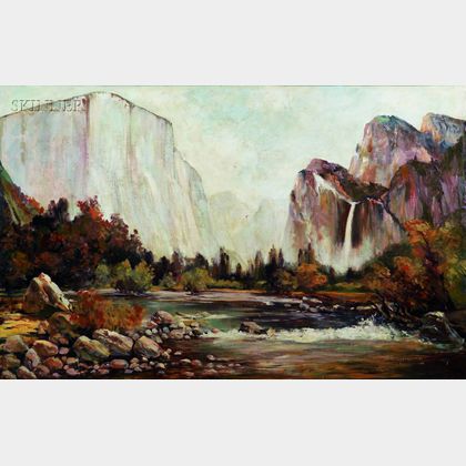 Thomas Hill (American, 1829-1908) Yosemite Panorama, Possibly a View of El Capitan