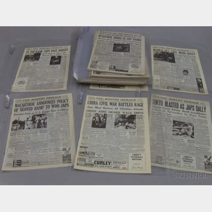 WWII Era Boston Herald Liberty Overseas Edition Japanese Theater of War Headline Newspapers. 
