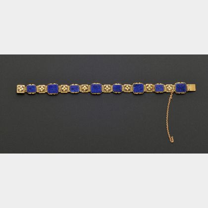 Arts & Crafts 14kt Gold and Lapis Bracelet, attributed to Edward Oakes