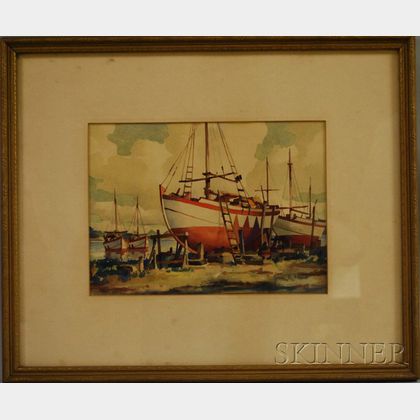 John Cuthbert Hare (American, 1908-1978) Boats at Dry Dock.