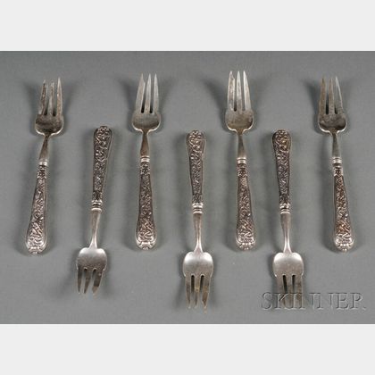 Set of Seven Tiffany & Co. Sterling "Olympian" Oyster Forks