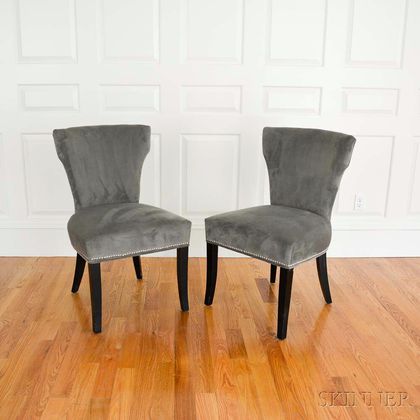 Pair of Modern-style Sage Plush Upholstered Side Chairs