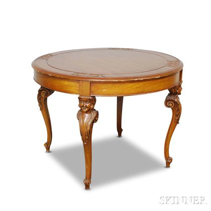 Baroque-style Carved Mahogany Round Dining Table