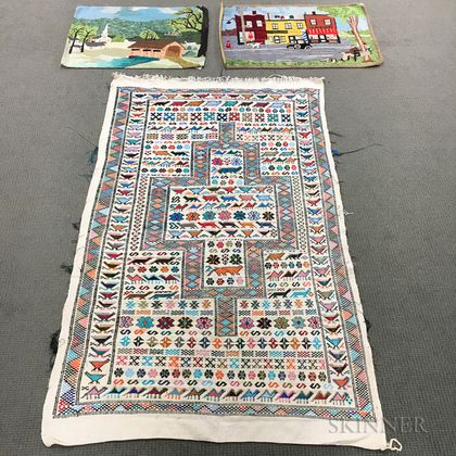 Two Hooked Rugs and a Jajim Flatweave