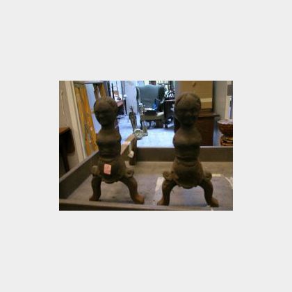 Pair of Cast Iron Figural Andirons. 