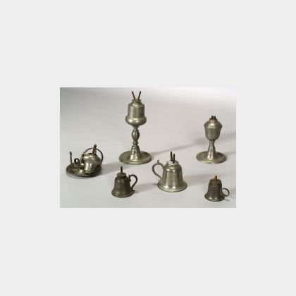 Six Assorted Pewter Lamps