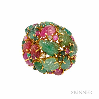18kt Gold, Ruby, and Emerald Ring