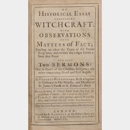 Hutchinson, Francis (1661-1739) An Historical Essay Concerning Witchcraft