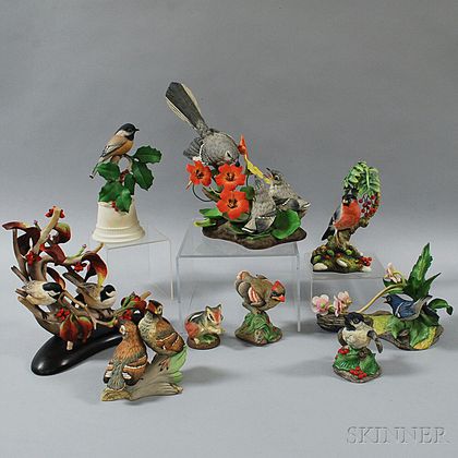 Eight Mostly Boehm Ceramic Bird Groups and a Chipmunk Figure