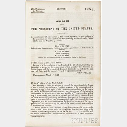 Message from the President of the United States [Concerning] the Boundary Line between the United States and the Republic of Texas.