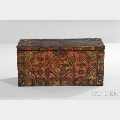 Gilded and Paint-decorated Wooden Trunk