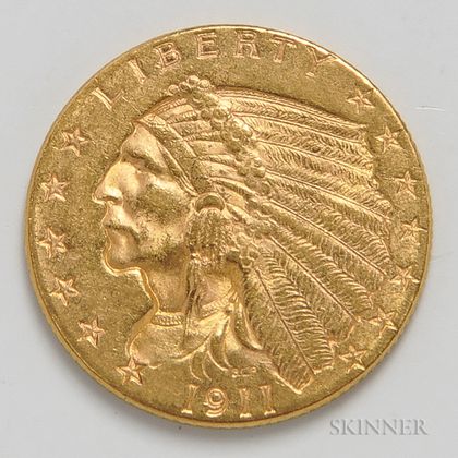 1911 $2.50 Indian Head Gold Coin. Estimate $200-300