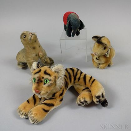 Small Steiff Elephant, Seal, Tiger, and Rabbit