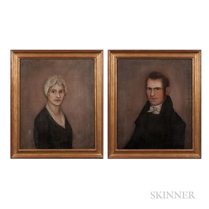 Ammi Phillips (New York/Connecticut, 1788-1865) Portraits of Mr. and Mrs. Hardy