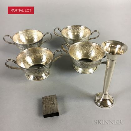 Group of Sterling Silver Cup Holders, a Weighted Bud Vase, and a Matchsafe