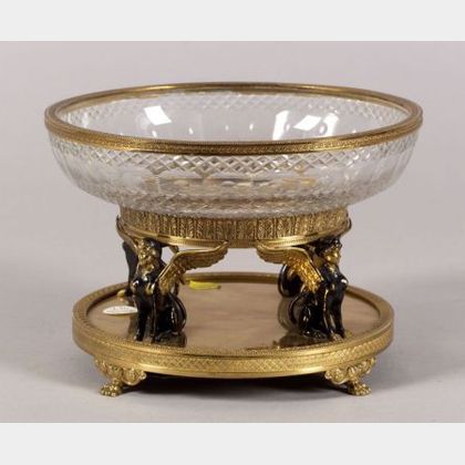 Empire-style Bronze and Colorless Cut Glass Centerbowl