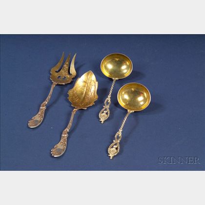 Two Pairs of German .800 Gold-washed Silver Flatware Servers