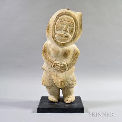 Large Contemporary Inuit Bone Carving of a Woman Wearing a Parka