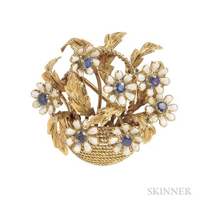 18kt Gold, Enamel, and Sapphire Brooch, Tiffany & Co.