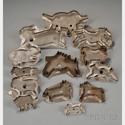 Thirteen Assorted Animal-form Tin Cookie Cutters