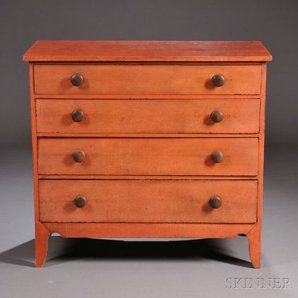 Salmon-painted Federal Cherry Chest of Four Drawers