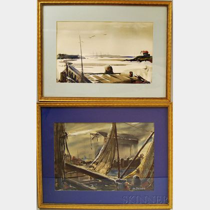 William Maynard (American, b. 1921) Two Watercolors: Quiet Harbor