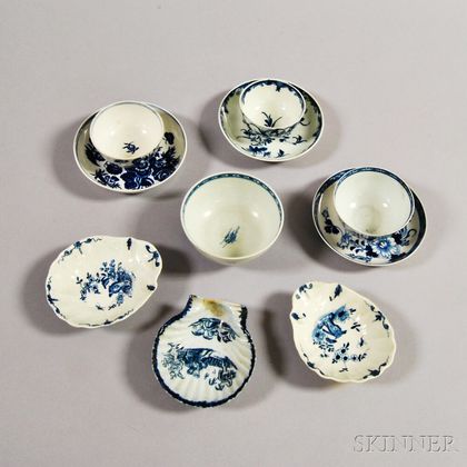 Ten Blue and White Transfer-decorated Pottery Tableware Items