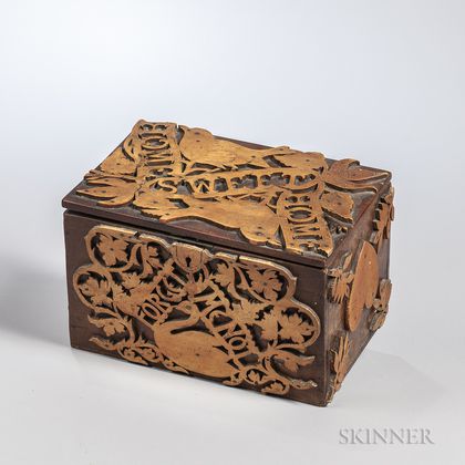 Victorian Carved Walnut and Maple Box
