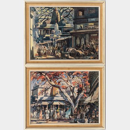 G.D. Thayagaraj (b. 1930),Two Watercolor Street Scenes