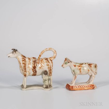 Two Staffordshire Creamware Cow Groups