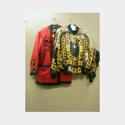 Chanel Boutique Quilted Red and Black Silk Jacket and Chanel Printed Silk Jacket. 