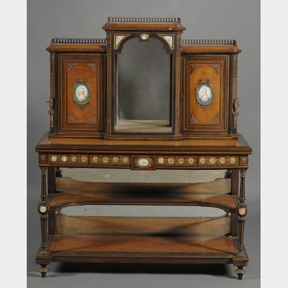 Napoleon III Gilt-metal and Porcelain Mounted and Inlaid Tulipwood Side Cabinet