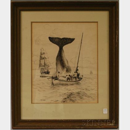 Spanish/American School, 20th Century Diving Whale and Whalers.