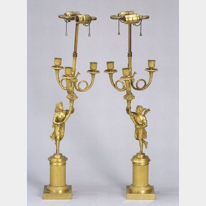 Pair of Louis Philippe Bronze and Ormolu Figural Candelabra