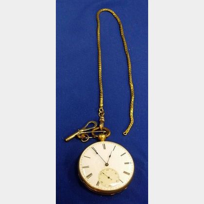 18kt Gold Cased Keywind Pocket Watch and Chain