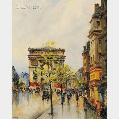 Julian Brosius (French, 20th Century) Lot of Two Paris Views: Flower Market
