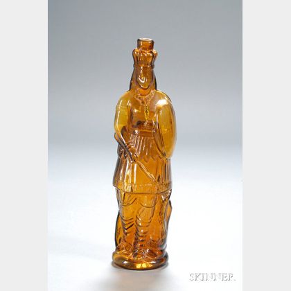 Amber "H. Pharazyn Phila Right Secured" Indian Queen Figural Bottle