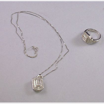 Two 14kt White Gold and Diamond Jewelry Items