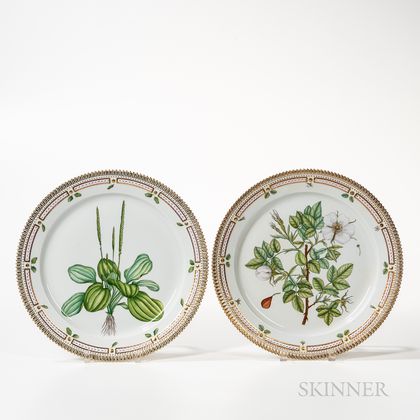 Two Royal Copenhagen Flora Danica Round Serving Platters