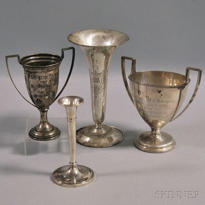 Four Sterling Silver Vases and Trophies