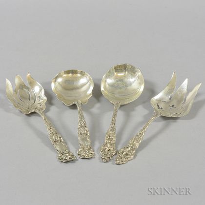 Two Sets of Sterling Silver Serving Forks and Spoons